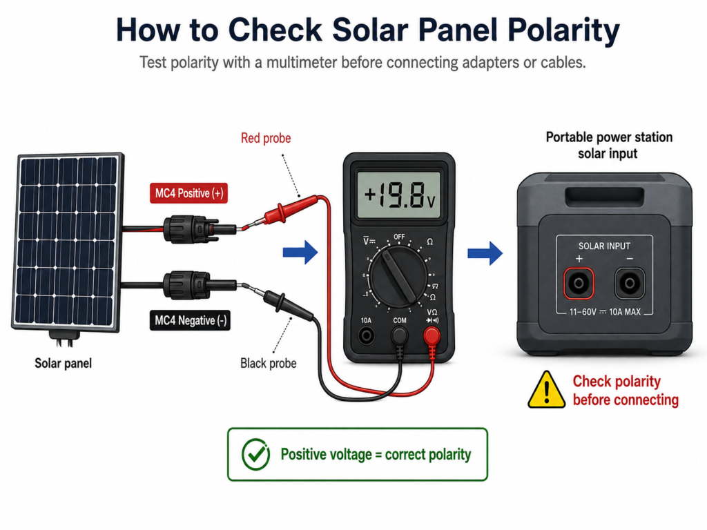 How to Check Solar Panel Polarity with a Multimeter Before Connecting to a Portable Power Station