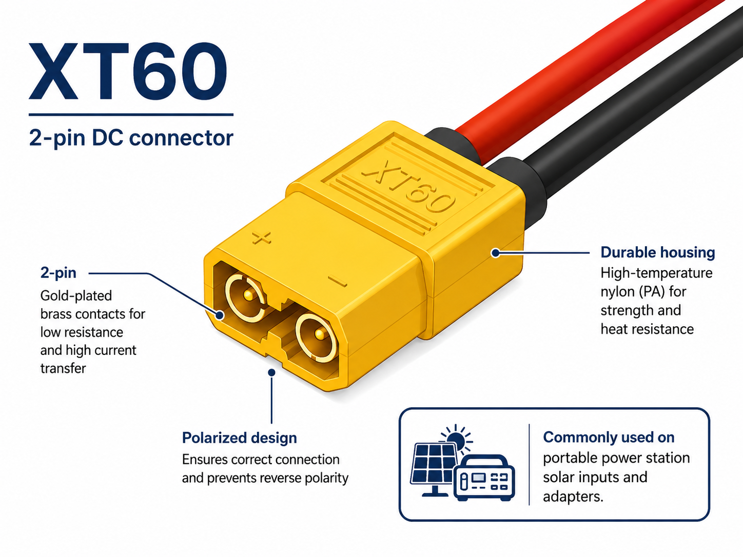 XT60 connector diagram showing a two pin DC connector